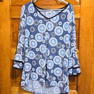 Est. 1846 Blue Geometric 3/4 Sleeve Tunic L